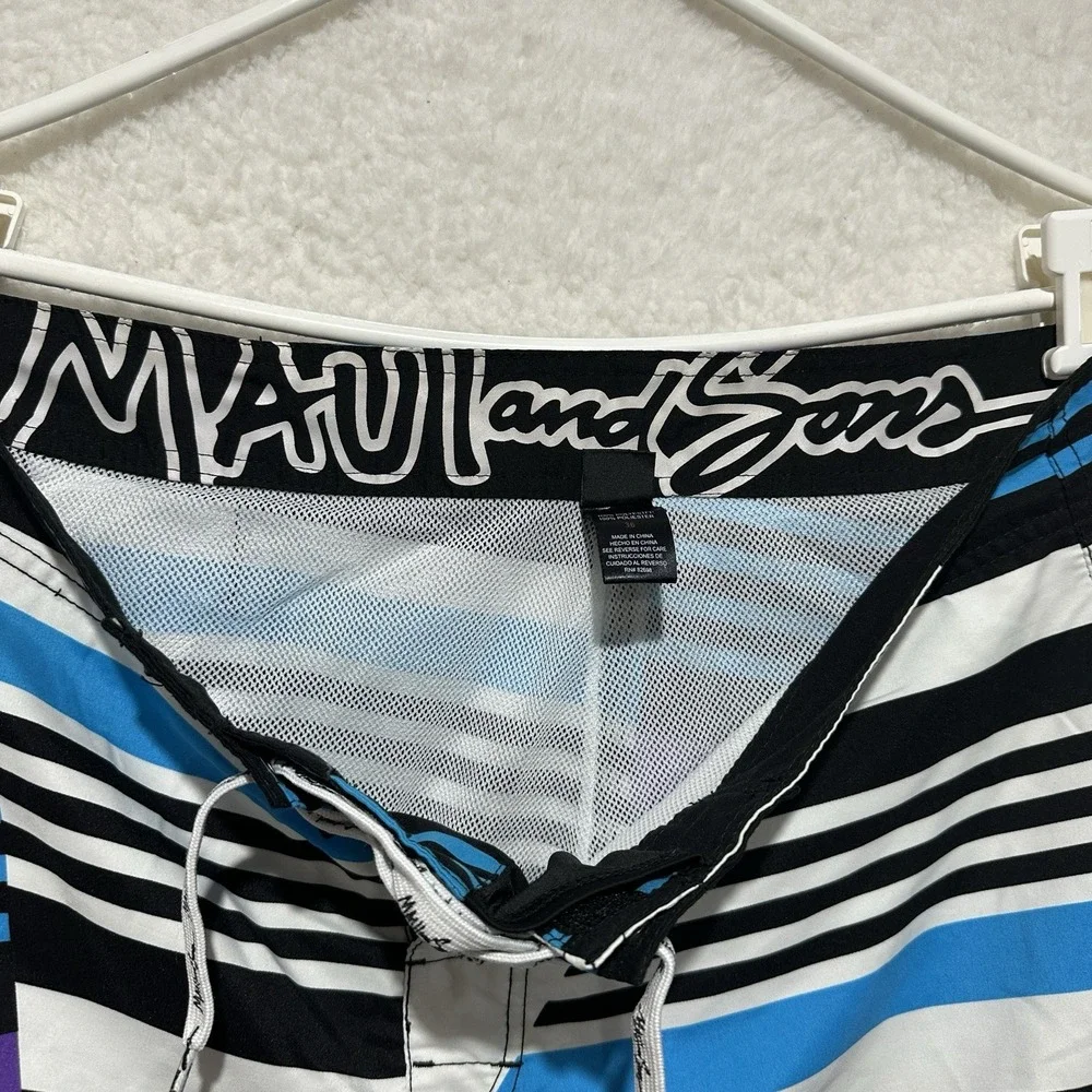MAUI AND SONS Men's Purple Turquoise Striped Lined Swim Boardshorts‎ Size 36